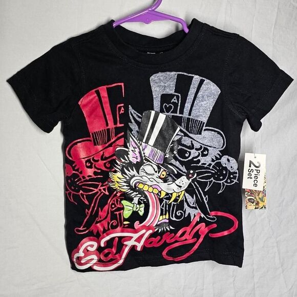 Deadstock y2k black ed hardy little boys toddler emo tee - Picture 1 of 4